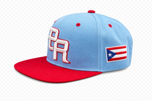 Load image into Gallery viewer, Flat Fitted Hat sky Blue &amp; Red
